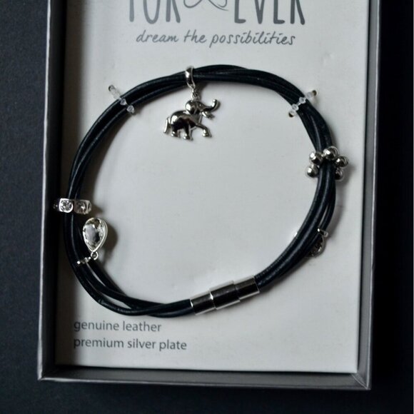 For Ever Genuine Leather Silver Plate Elephant Wrap Bracelet New - Picture 2 of 3